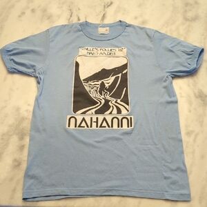 VINTAGE 80s t-shirt features travel art for Nahanni National Park Reserve-runs S